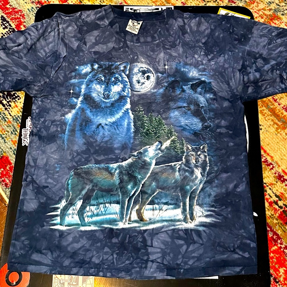 Vintage 90s tie dye wolf tee